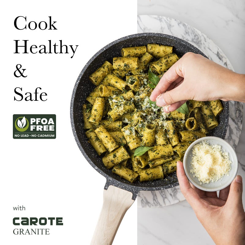 CAROTE Nonstick Frying Pan Skillet,Non Stick Granite Fry Pan Egg Pan Omelet Pans, Stone Cookware Chef's Pan, PFOA Free,Induction Compatible(Classic Granite, 8-Inch) - Image 4
