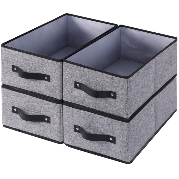 FOLDABLE STORAGE BOX 4 PACK ORGANIZER BINS WITH HANDLES FABRIC CUBES FOR WARDROBE CLOSET CONTAINERS BASKETS FOR ORGANIZING 185 11 79 INCH GRAY