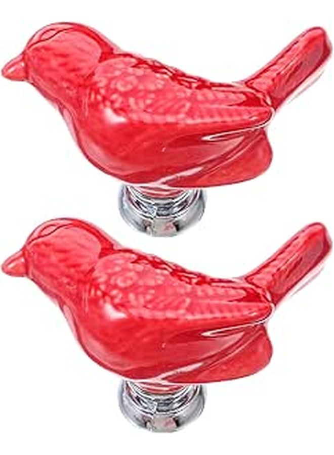 Red Ceramic Bird Shaped Cabinet Knobs 2PCS Zinc Alloy Drawer Pulls 2.16x1.34x1.18in - Image 1