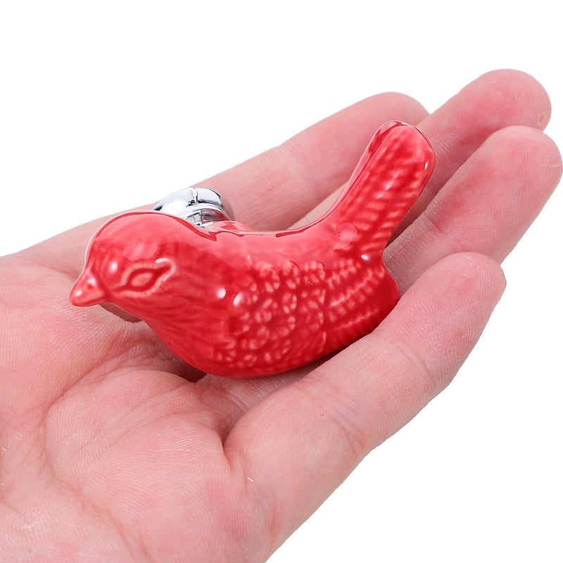 Red Ceramic Bird Shaped Cabinet Knobs 2PCS Zinc Alloy Drawer Pulls 2.16x1.34x1.18in - Image 5