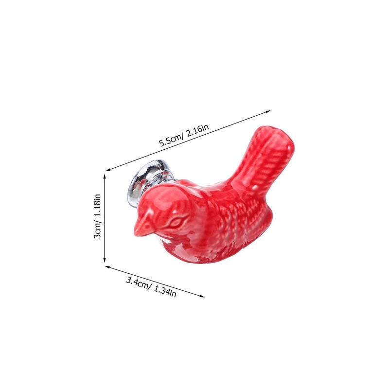 Red Ceramic Bird Shaped Cabinet Knobs 2PCS Zinc Alloy Drawer Pulls 2.16x1.34x1.18in - Image 3