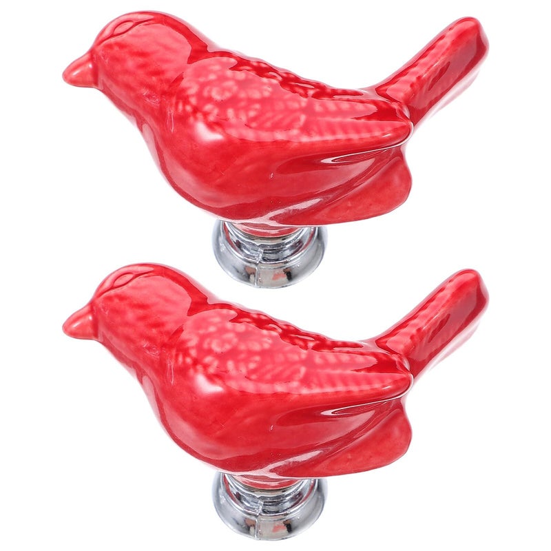 Red Ceramic Bird Shaped Cabinet Knobs 2PCS Zinc Alloy Drawer Pulls 2.16x1.34x1.18in - Image 2
