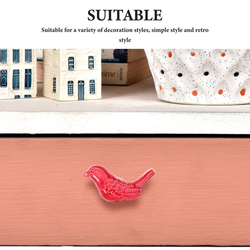 Red Ceramic Bird Shaped Cabinet Knobs 2PCS Zinc Alloy Drawer Pulls 2.16x1.34x1.18in - Image 4