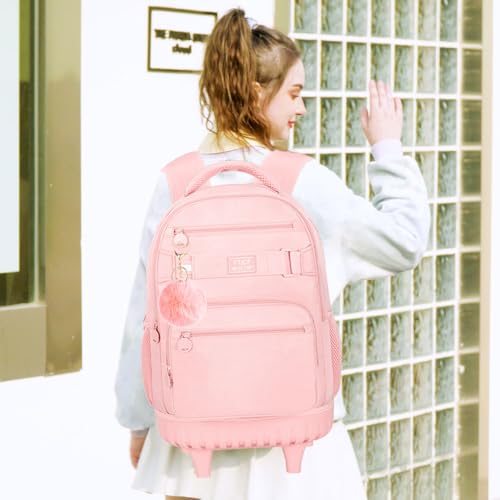 HPJGD 3PCS Rolling Backpack for Girls, Womens Purple School Backpacks with Wheels, Water Resistant Roller Kids Wheeled Bookbag Set - Image 3