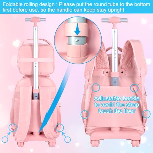 HPJGD 3PCS Rolling Backpack for Girls, Womens Purple School Backpacks with Wheels, Water Resistant Roller Kids Wheeled Bookbag Set - Image 2