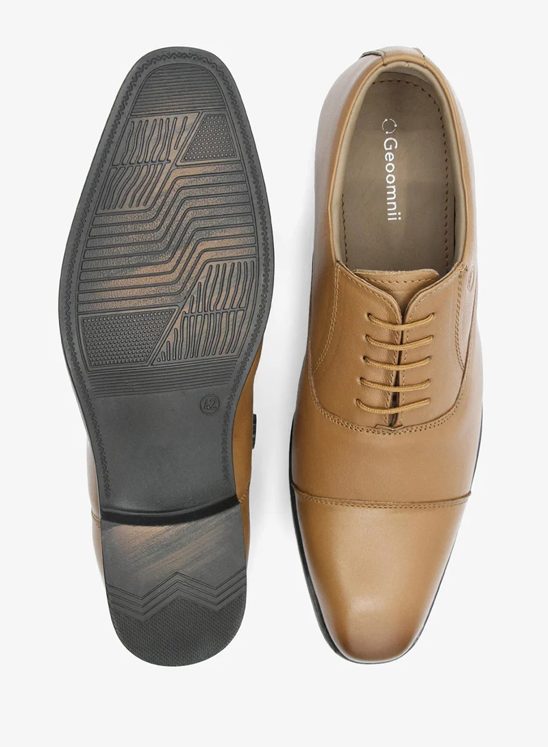 Geoomnii Tan Formal Lace-Up Shoes for Men – Elegant & Comfortable Office Footwear for Men | Best Price UAE