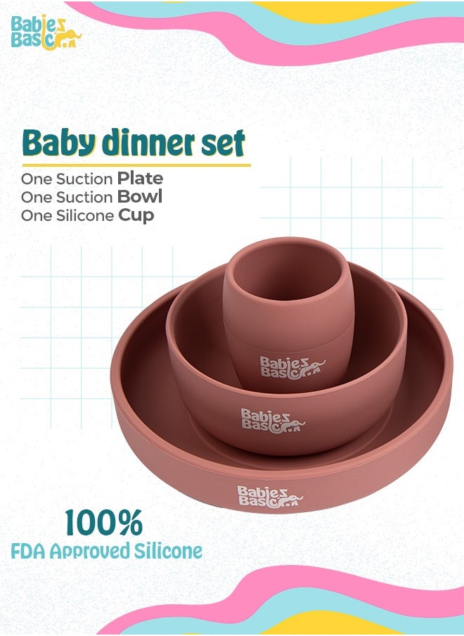 Babies Basic Silicone Plate, Bowl & Cup- Pink  - Image 2