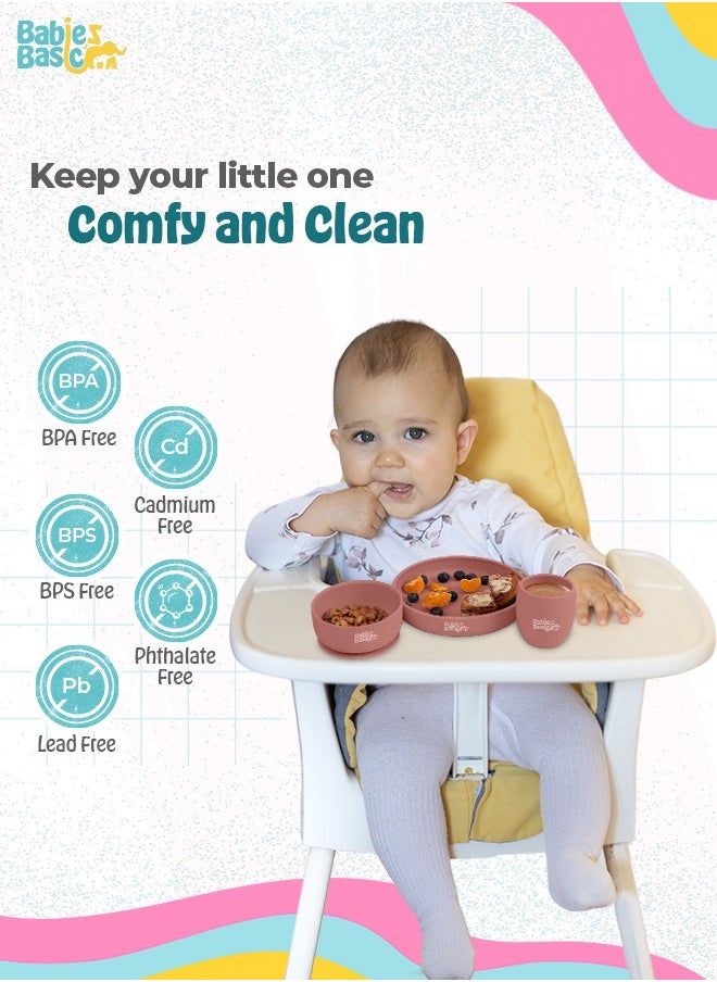 Babies Basic Silicone Plate, Bowl & Cup- Pink  - Image 3