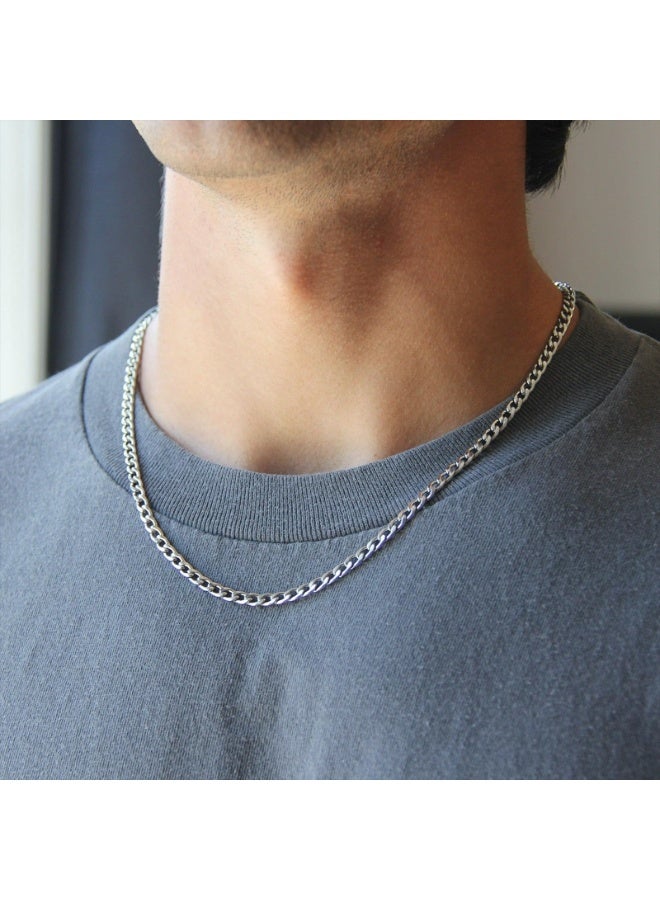 سلسلة كوبية للرجال من الفولاذ المقاوم للصدأ، سلسلة فضية للرجال بقطع الماس، سلسلة هيب هوب، قلادة بطول 18 بوصة - Image 3