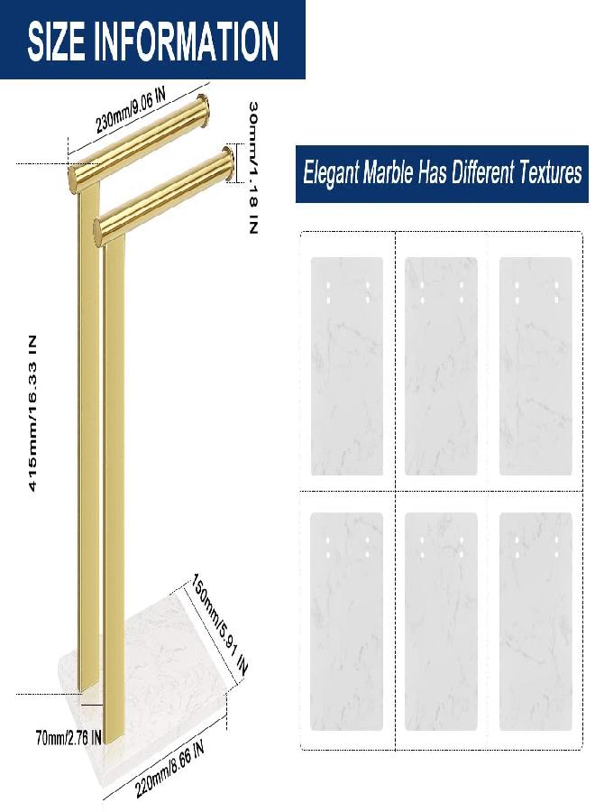 NearMoon NearMoon Hand Towel Holder with Balanced Marble Base, SUS304 Stainless Steel Stand Towel Ring L Shape Hand Towel Rack Free-Standing Towel Bar for Bathroom Kitchen Countertop (Double Rod, Brushed Gold)  - Image 1