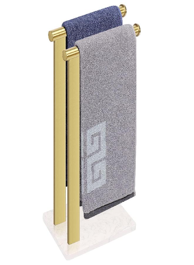NearMoon NearMoon Hand Towel Holder with Balanced Marble Base, SUS304 Stainless Steel Stand Towel Ring L Shape Hand Towel Rack Free-Standing Towel Bar for Bathroom Kitchen Countertop (Double Rod, Brushed Gold)  - Image 2