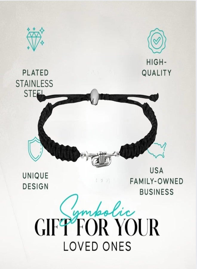 Infinity Collection Trumpet Bracelet for Musicians - Adjustable Black Braided Cord with Silver Trumpet Charm - Band Jewelry Gift for Trumpet Players, Teachers, Marching Band, and Music Lovers - Image 2