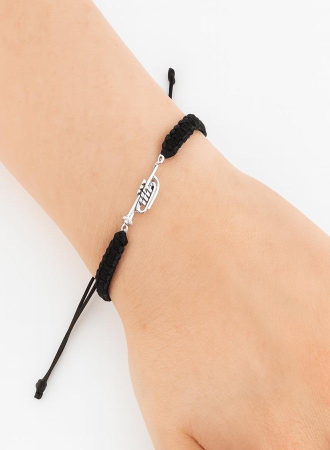 Infinity Collection Trumpet Bracelet for Musicians - Adjustable Black Braided Cord with Silver Trumpet Charm - Band Jewelry Gift for Trumpet Players, Teachers, Marching Band, and Music Lovers - Image 4