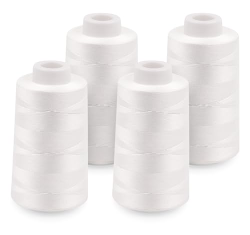 StiVerse 4 Pack White Sewing Thread Serger Thread Cones of 3000 Yards Each All Purpose Polyester Sewing Serger Quilting Piecing Overlock Machine - Image 1