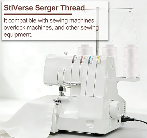 StiVerse 4 Pack White Sewing Thread Serger Thread Cones of 3000 Yards Each All Purpose Polyester Sewing Serger Quilting Piecing Overlock Machine - Image 3