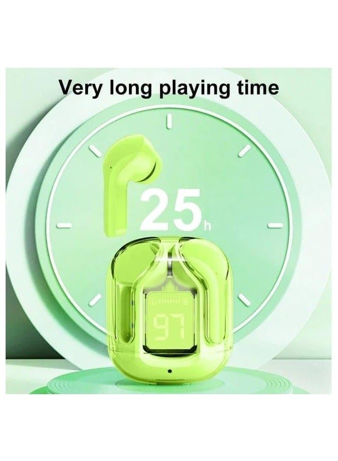 ACEFAST HY Crystal-T6 Earbuds With LED Display Gaming Headphones Portable Stereo HD Sound Microphone Crystal Case  Noise Cancellation With Charging(green) - Image 4