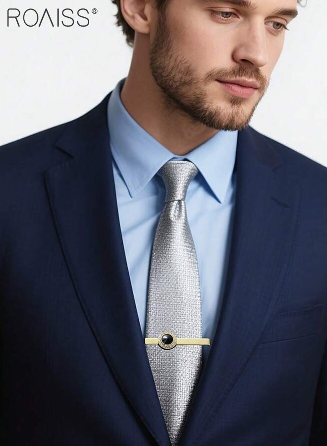 roaiss Men's Tie Clip and Cufflinks Set, Stylish Gold Rhinestone Formal Shirt Tie Clip, Simple Shining Cufflinks, Suitable for Men Daily Wear Enhancing Style and Elegance - Image 3