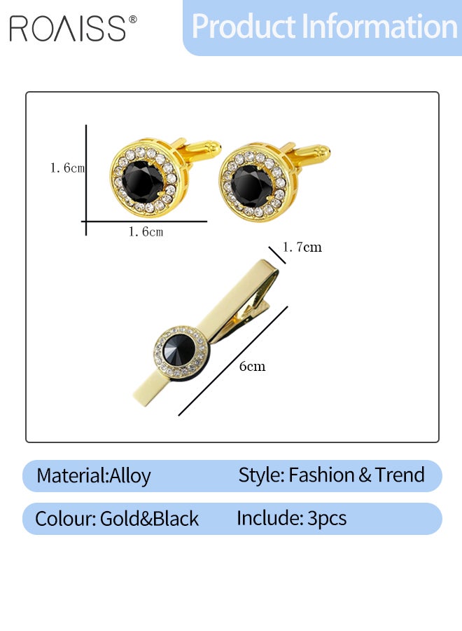 roaiss Men's Tie Clip and Cufflinks Set, Stylish Gold Rhinestone Formal Shirt Tie Clip, Simple Shining Cufflinks, Suitable for Men Daily Wear Enhancing Style and Elegance - Image 2