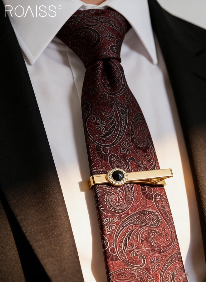 roaiss Men's Tie Clip and Cufflinks Set, Stylish Gold Rhinestone Formal Shirt Tie Clip, Simple Shining Cufflinks, Suitable for Men Daily Wear Enhancing Style and Elegance - Image 5