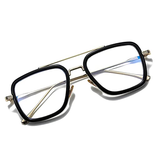 Dervin Blue Light Blocking Blue Cut Zero Power anti-glare Retro Square Eyeglasses, Frame for Eye Protection from UV by Computer/Tablet/Laptop/Mobile (Golden-Clear) - Image 2