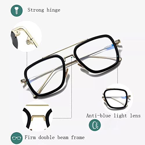 Dervin Blue Light Blocking Blue Cut Zero Power anti-glare Retro Square Eyeglasses, Frame for Eye Protection from UV by Computer/Tablet/Laptop/Mobile (Golden-Clear) - Image 4