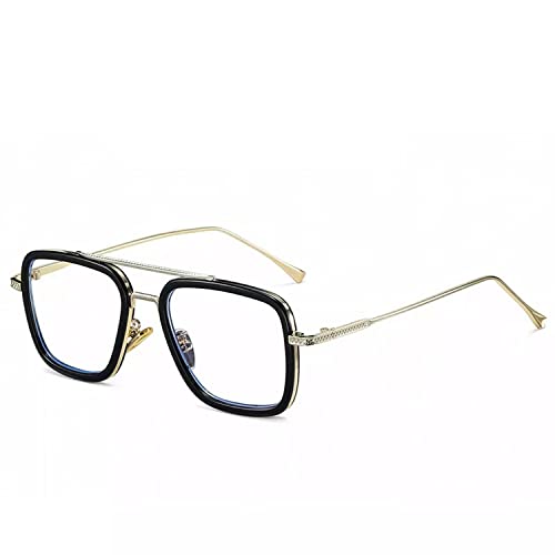 Dervin Blue Light Blocking Blue Cut Zero Power anti-glare Retro Square Eyeglasses, Frame for Eye Protection from UV by Computer/Tablet/Laptop/Mobile (Golden-Clear) - Image 1