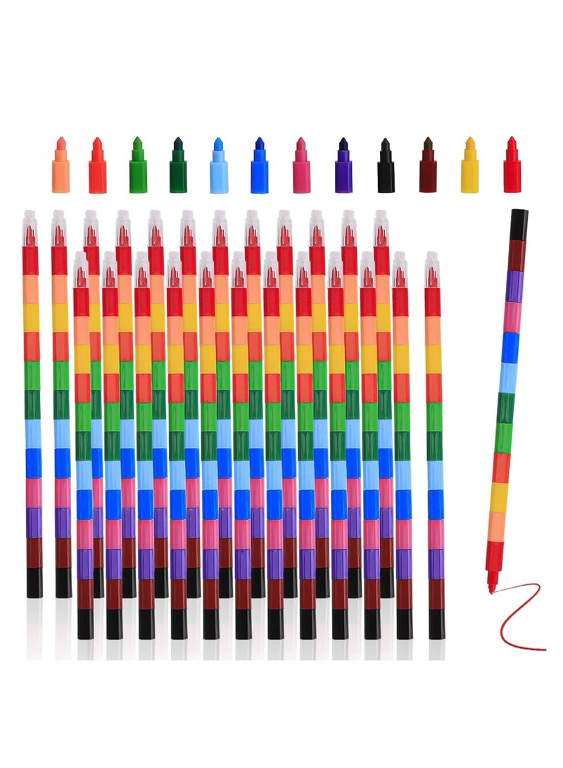 24 Pieces Stacking Crayons Buildable Crayons,Colorful Stackable Crayons Rainbow Crayons,Stackable Colored Pencils Crayon Party Favors for Kids Writing,Drawing,Coloring,Office School Supplies,12 Colors - Image 1
