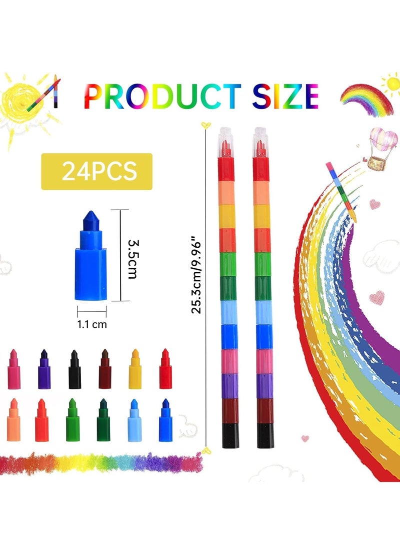 24 Pieces Stacking Crayons Buildable Crayons,Colorful Stackable Crayons Rainbow Crayons,Stackable Colored Pencils Crayon Party Favors for Kids Writing,Drawing,Coloring,Office School Supplies,12 Colors - Image 2