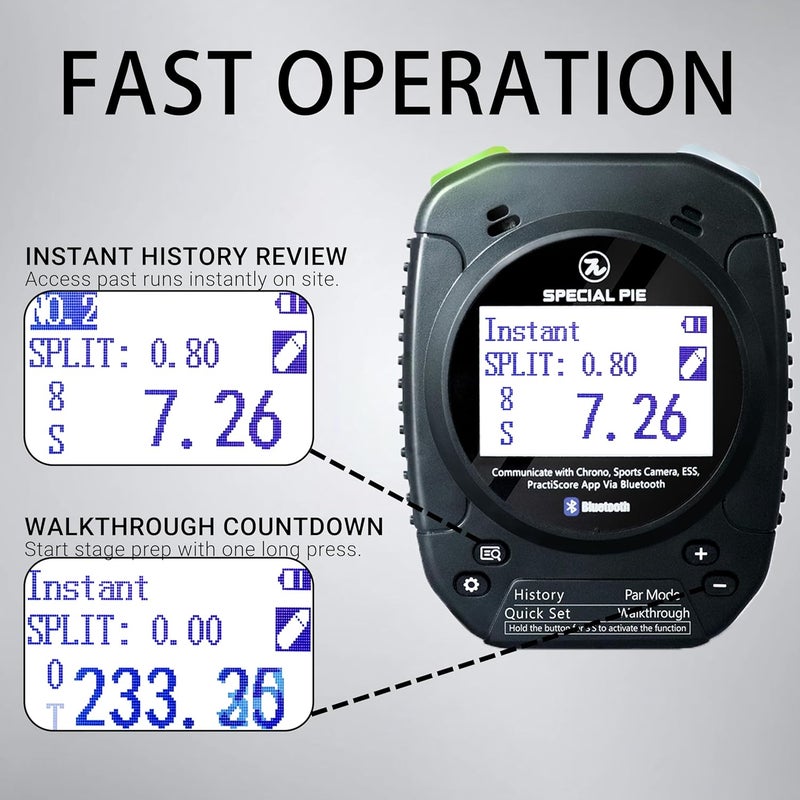 special pie Shot Timer – Smart Sound Sensor, Bluetooth Competition Timer for IPSC & USPSA, IROA Certified, 72H Battery(Black) - Image 3