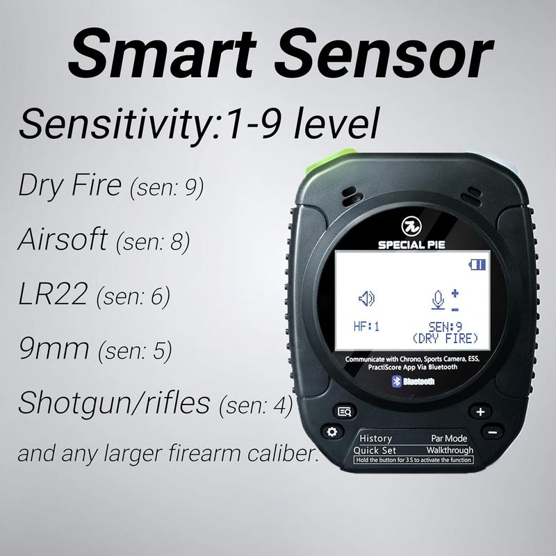 special pie Shot Timer – Smart Sound Sensor, Bluetooth Competition Timer for IPSC & USPSA, IROA Certified, 72H Battery(Black) - Image 2
