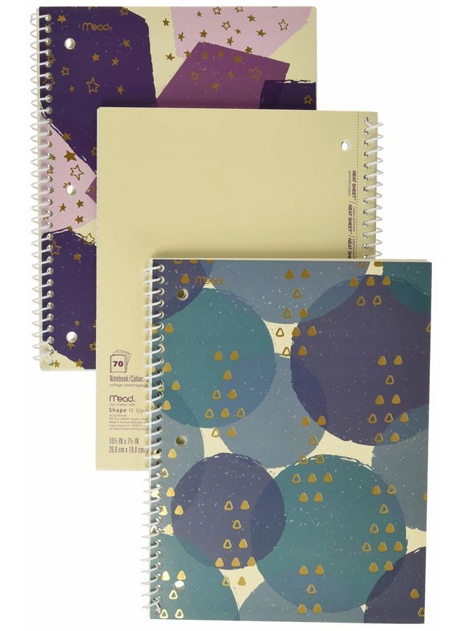Mead Spiral Notebooks, 1 Subject, College Ruled Paper, 70 Sheets, 10-1/2" x 7-1/2", Shape It Up, Design May Vary, 3 Pack (38191) - Image 3