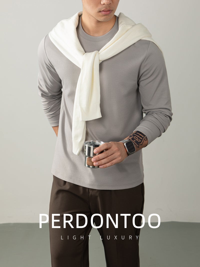 Cloudweave cloud-sensing liquid ammonia silk cotton long-sleeved T-shirt men's undershirt autumn and winter pure white skin-friendly high-end feeling - Image 2