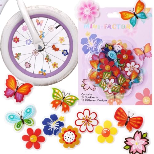 Mini-Factory Bike Wheel Spoke Decorations – 24 Clip-On Flower & Butterfly Accessories – Fun Bicycle Spoke Decorations for Kids, Girls, Toddlers – Easy Snap-On, Colorful Bike Gifts - Image 1