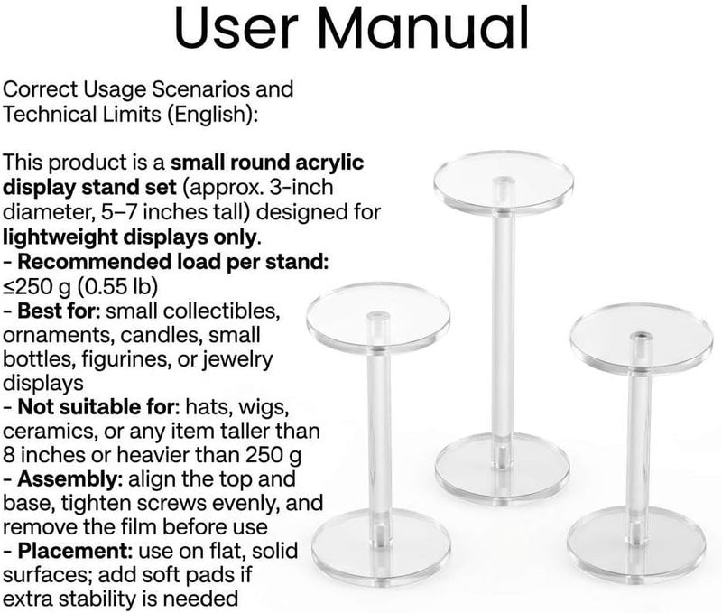 QWORK Round Acrylic Display Stand, Premium Clear Round Riser Stands, Set of 3 - Image 3