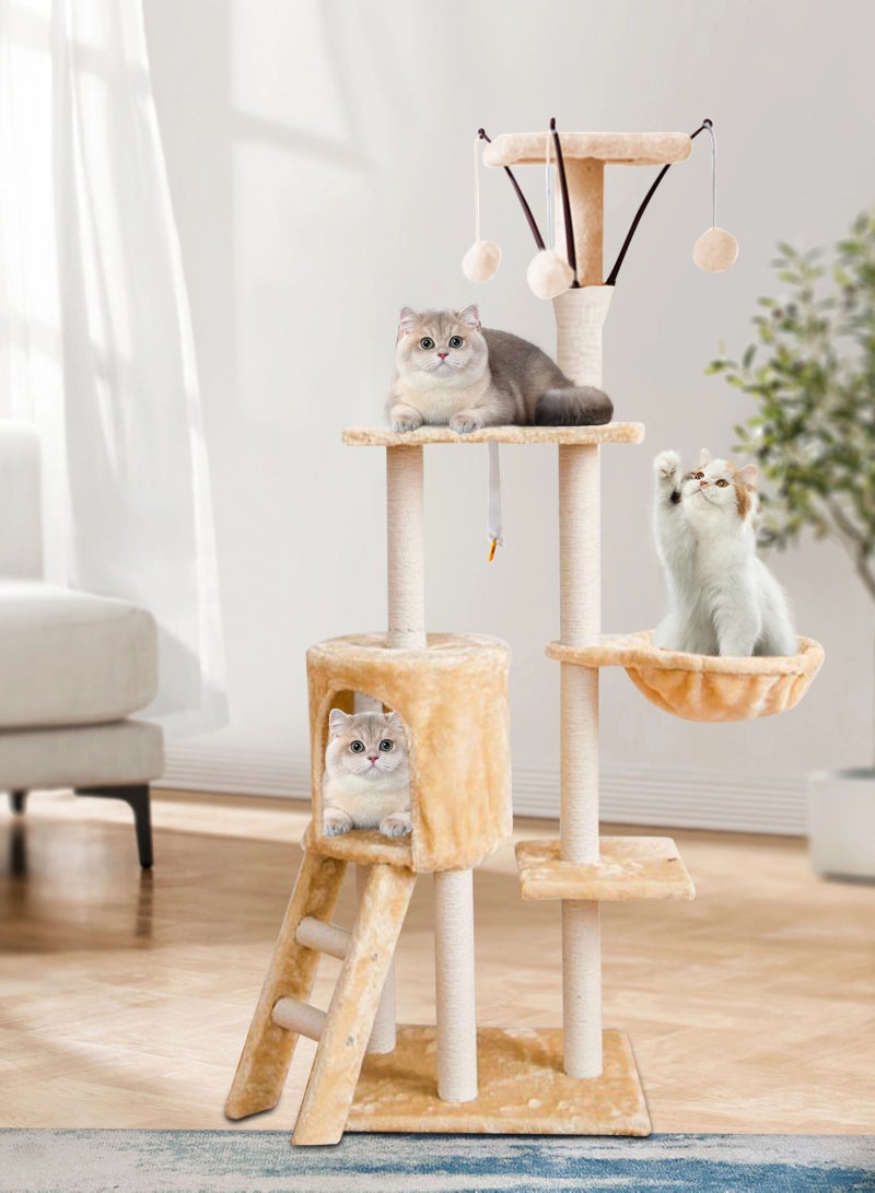 URbazaar Multi-Level Cat Tree Tower - Large Cat Condo with Space Capsule Nest, Sisal Covered Scratching Post, and Ladder for Indoor Cats (White/Black) - Image 1