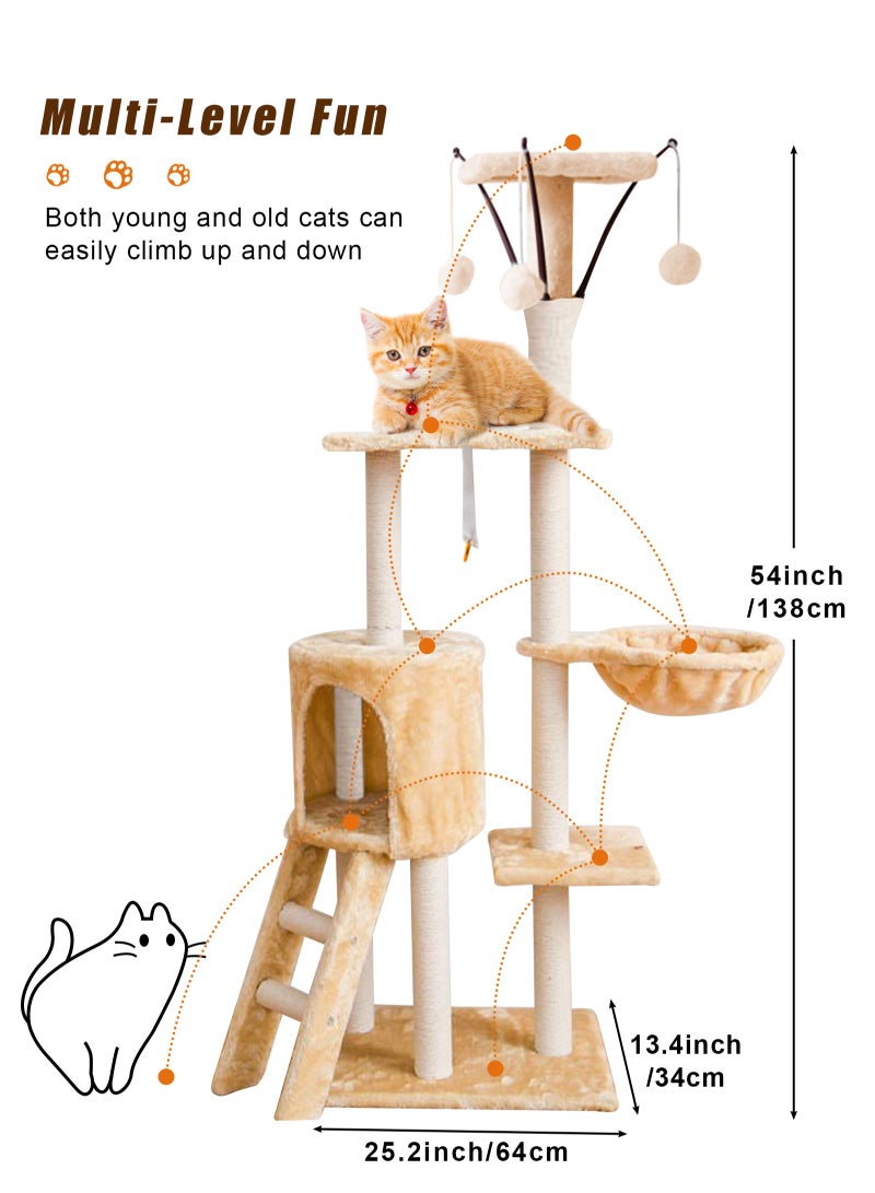 URbazaar Multi-Level Cat Tree Tower - Large Cat Condo with Space Capsule Nest, Sisal Covered Scratching Post, and Ladder for Indoor Cats (White/Black) - Image 2