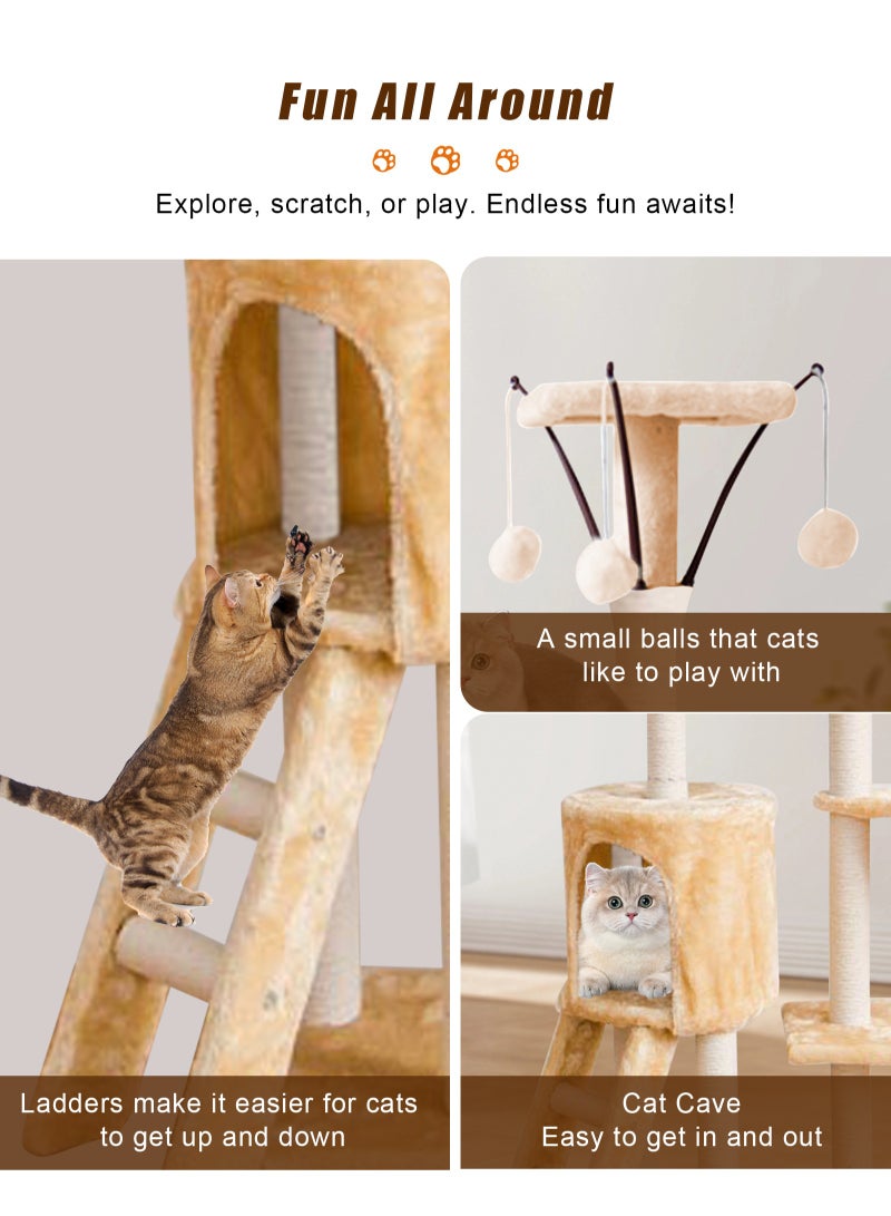 URbazaar Multi-Level Cat Tree Tower - Large Cat Condo with Space Capsule Nest, Sisal Covered Scratching Post, and Ladder for Indoor Cats (White/Black) - Image 3