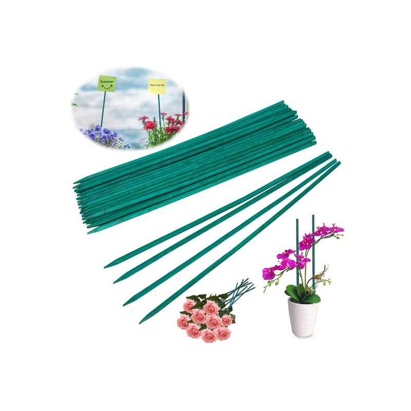 SOLARAE Garden Stakes Green Bamboo Sticks Decorative, Wooden Plant Support Sticks, Green Wood Plant Stakes, Floral Plant Support Stakes, Wooden Sign Posting Garden Sticks and DIY Activities - Image 1