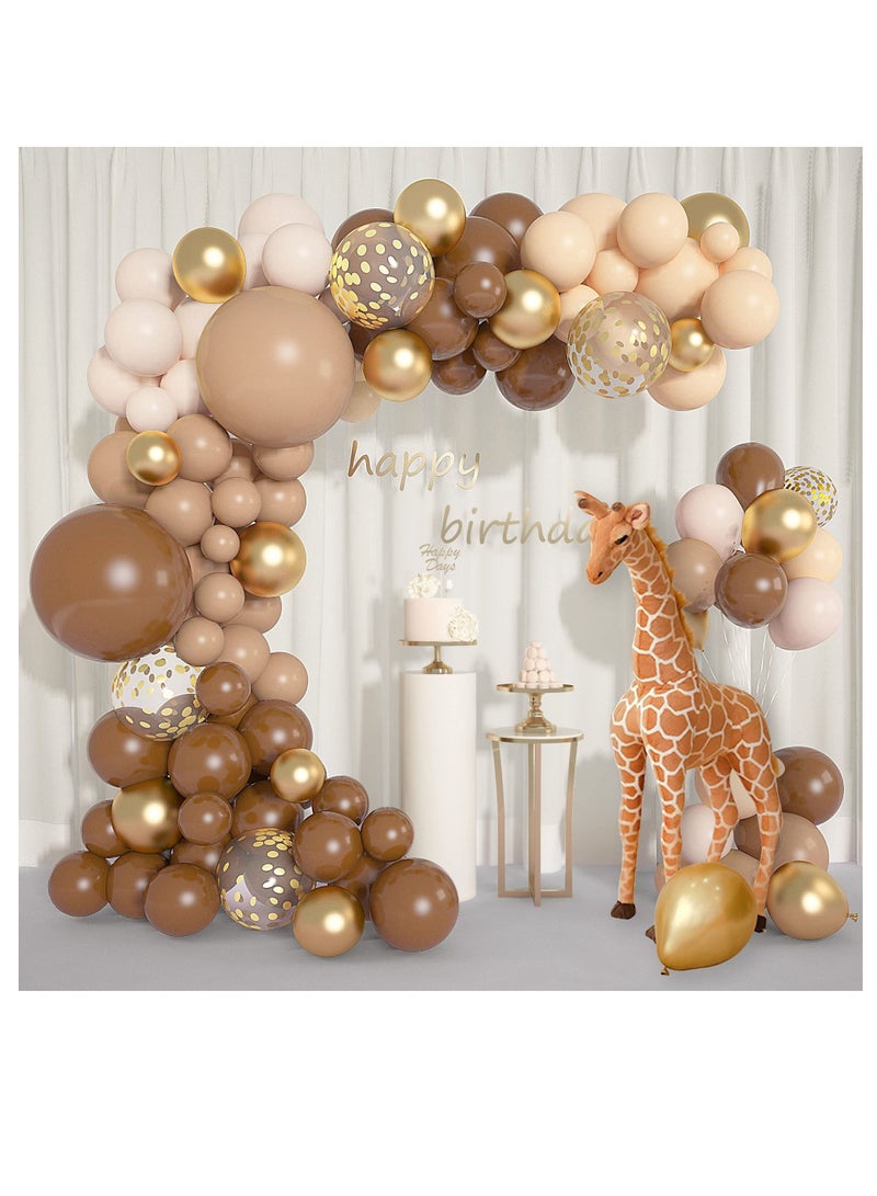 NIBEMINENT Brown Balloons Garland Arch Kit, 150Pcs Balloon Including Nude Blush Tan Neutral Beige Gold for Woodland Teddy Bear Baby Shower Jungle Safari Birthday Party Decorations - Image 1