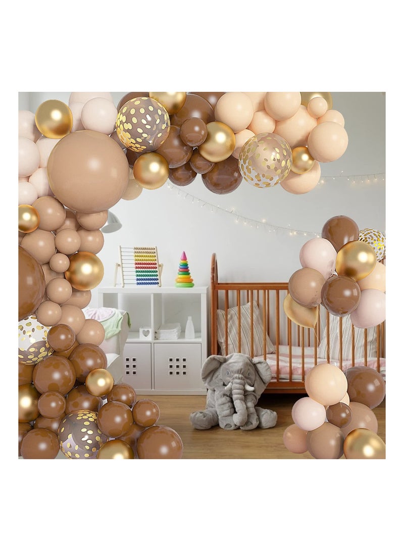 NIBEMINENT Brown Balloons Garland Arch Kit, 150Pcs Balloon Including Nude Blush Tan Neutral Beige Gold for Woodland Teddy Bear Baby Shower Jungle Safari Birthday Party Decorations - Image 4