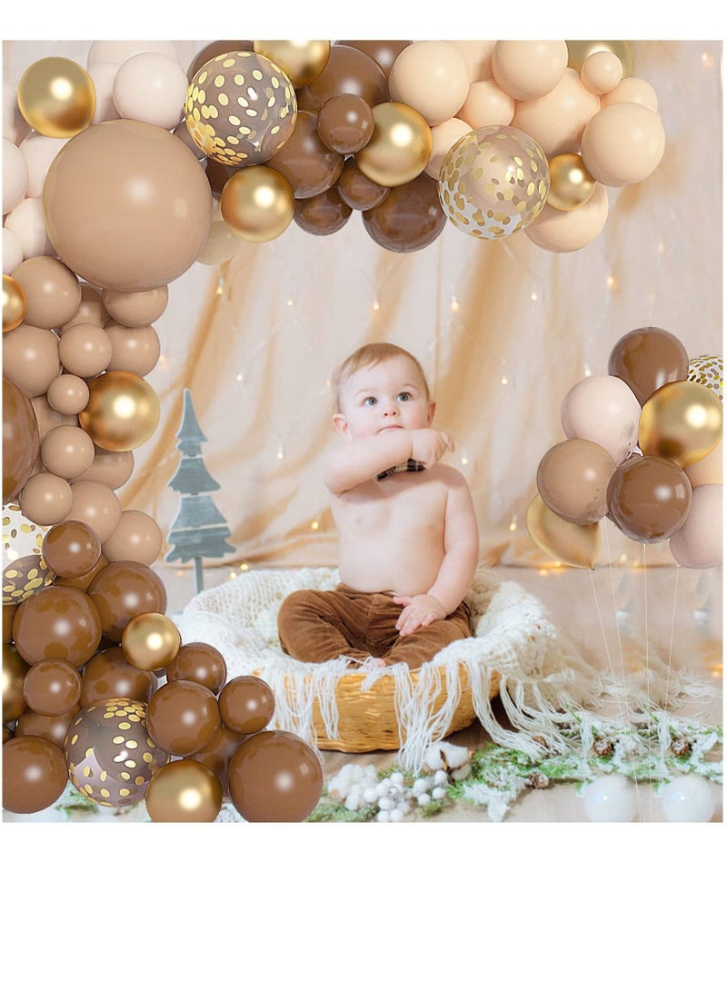 NIBEMINENT Brown Balloons Garland Arch Kit, 150Pcs Balloon Including Nude Blush Tan Neutral Beige Gold for Woodland Teddy Bear Baby Shower Jungle Safari Birthday Party Decorations - Image 2