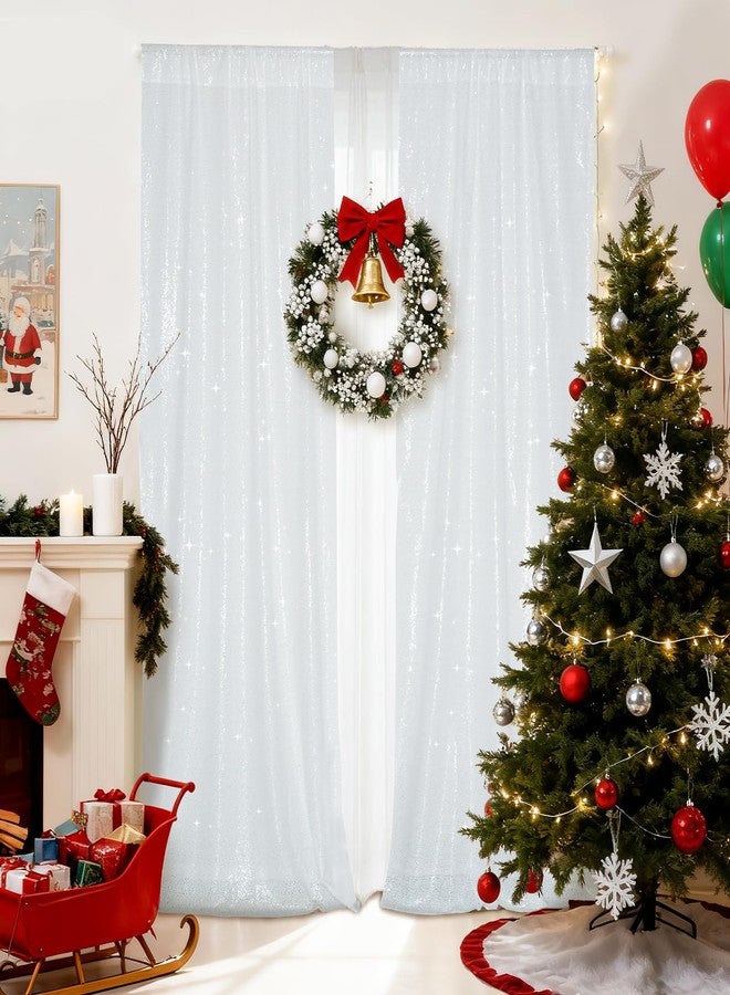 PartyDelight White Sparkly Sequin Backdrop Curtains 2FT X 8FT 2 Panels for Wedding Party Room Decorations Events - Image 1