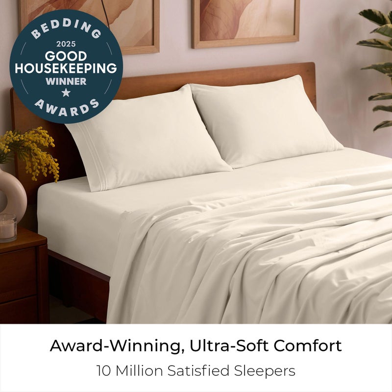 Mellanni Queen Sheets Set - 4 PC Iconic Collection Bedding - Hotel Luxury, Extra Soft, Cooling Bed Sheets - Wrinkle, Fade, Stain Resistant (Queen, Golden Ivory) - Image 2