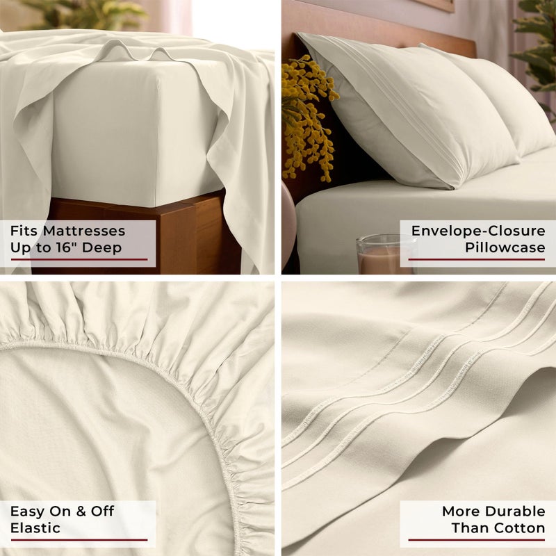 Mellanni Queen Sheets Set - 4 PC Iconic Collection Bedding - Hotel Luxury, Extra Soft, Cooling Bed Sheets - Wrinkle, Fade, Stain Resistant (Queen, Golden Ivory) - Image 5