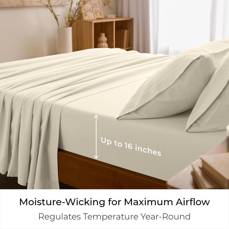 Mellanni Queen Sheets Set - 4 PC Iconic Collection Bedding - Hotel Luxury, Extra Soft, Cooling Bed Sheets - Wrinkle, Fade, Stain Resistant (Queen, Golden Ivory) - Image 4