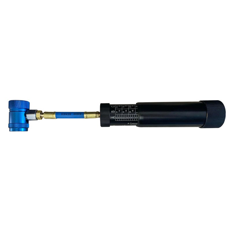 Mastercool 53123YF Refillable Oil and Dye Injector for R1234yf Systems  2 oz Capacity  Anodized Aluminum Body  SmoothTwist Handle  SAE J2888  EPA Compliant