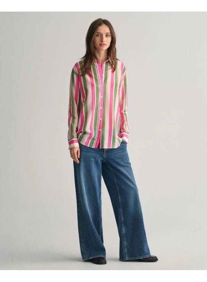غانت Gant Relaxed Fit Striped Cotton Silk Shirt