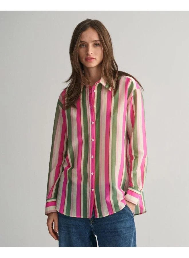 غانت Gant Relaxed Fit Striped Cotton Silk Shirt
