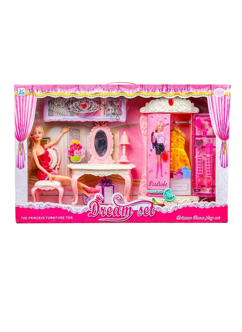 Generic Barbie Fashion Doll Dreamy Set with Dressing Table and Wardrobe - 589-1 