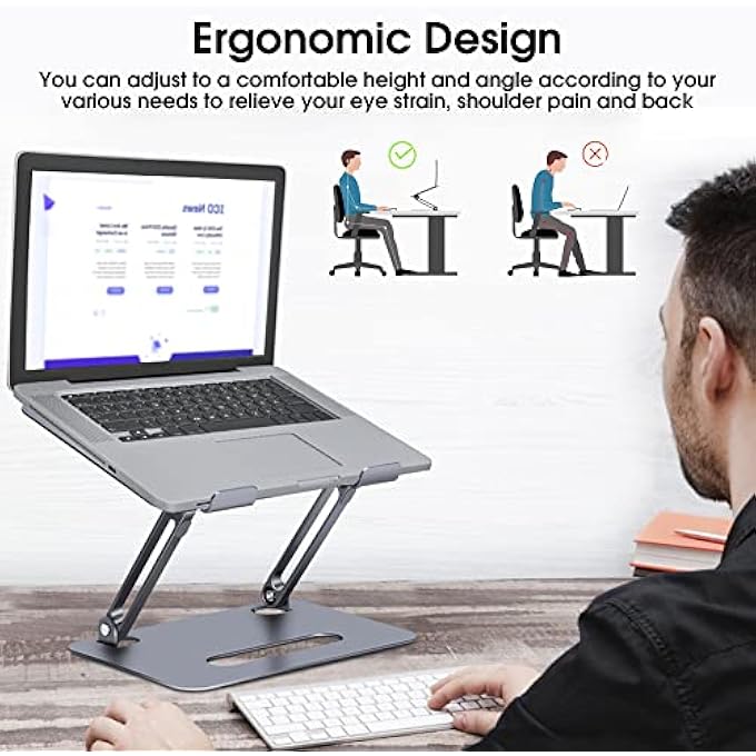 rayihni LAPTOP STAND FOR DESK, ADJUSTABLE ALUMINUM LAPTOP HOLDER, ERGONOMIC PORTABLE COMPUTER STAND, LAPTOP RISER FOR MACBOOK AIR PRO HP SONY DELL LENOVO ALL LAPTOPS 10-15.6 INCH - Image 3